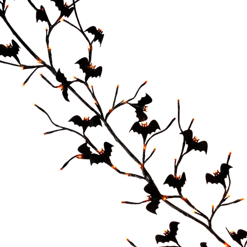 BLACK BAT GARLAND WITH ORANGE LIGHTS