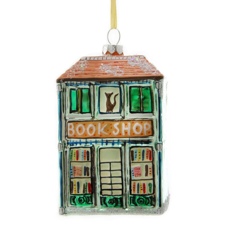 BOOK SHOP GLASS ORNAMENT BY CODY FOSTER