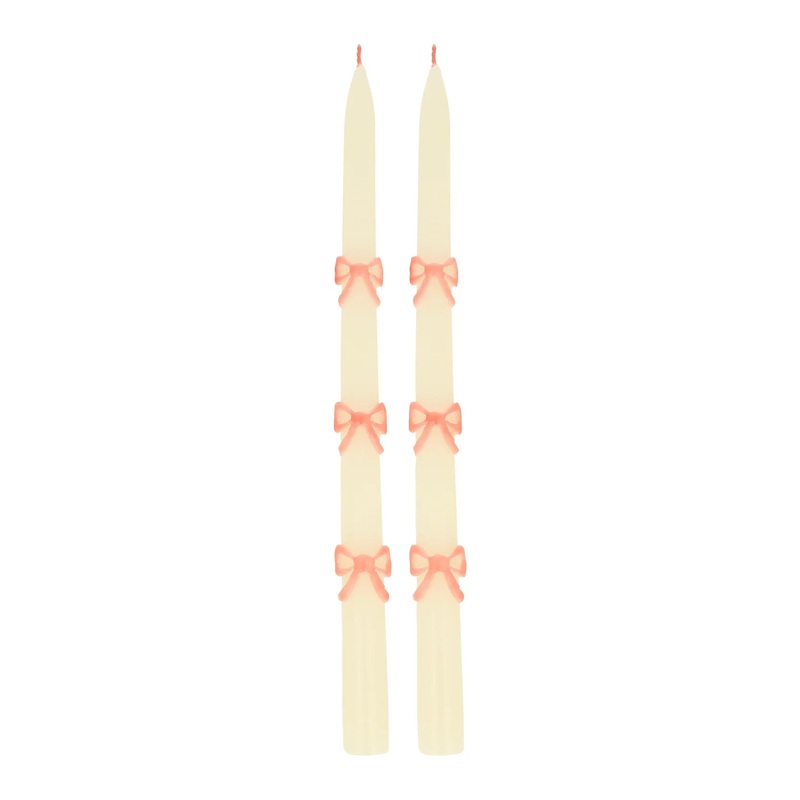 PINK BOW TAPER CANDLES