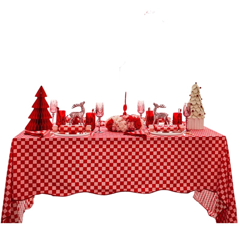 RED & PINK CHECKERED COTTON TABLECLOTH