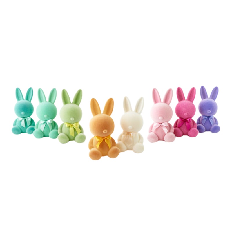 LARGE FLOCKED SITTING BUNNY DECORATION