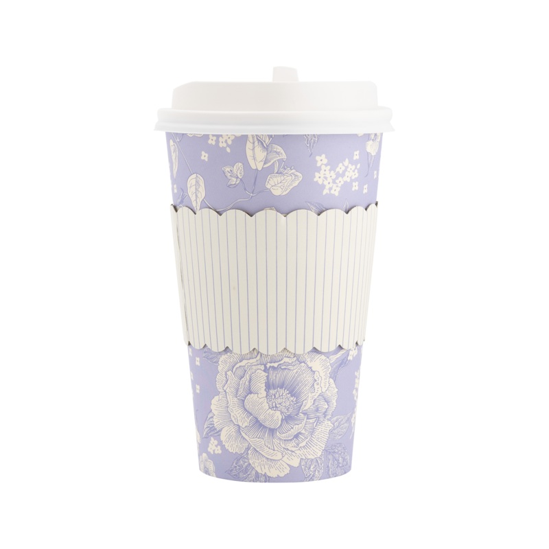 LAVENDER PINSTRIPE & FLORAL COFFEE CUPS