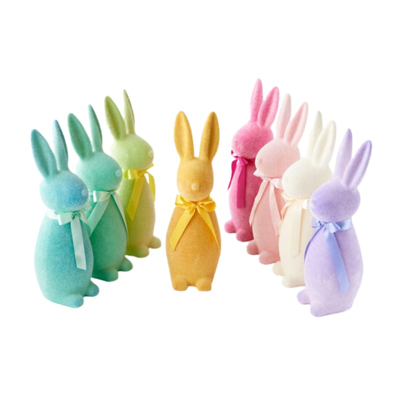MEDIUM PASTEL FLOCKED BUNNY DECORATION WITH BUTTON NOSE