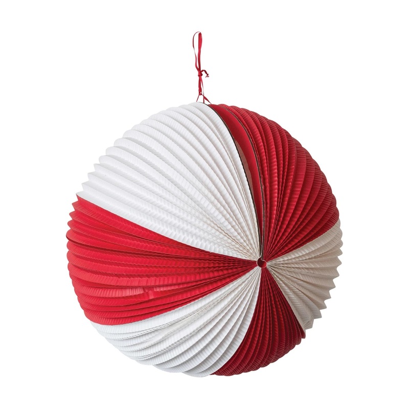 RED & WHITE OVERSIZED PLEATED BALL DECORATION