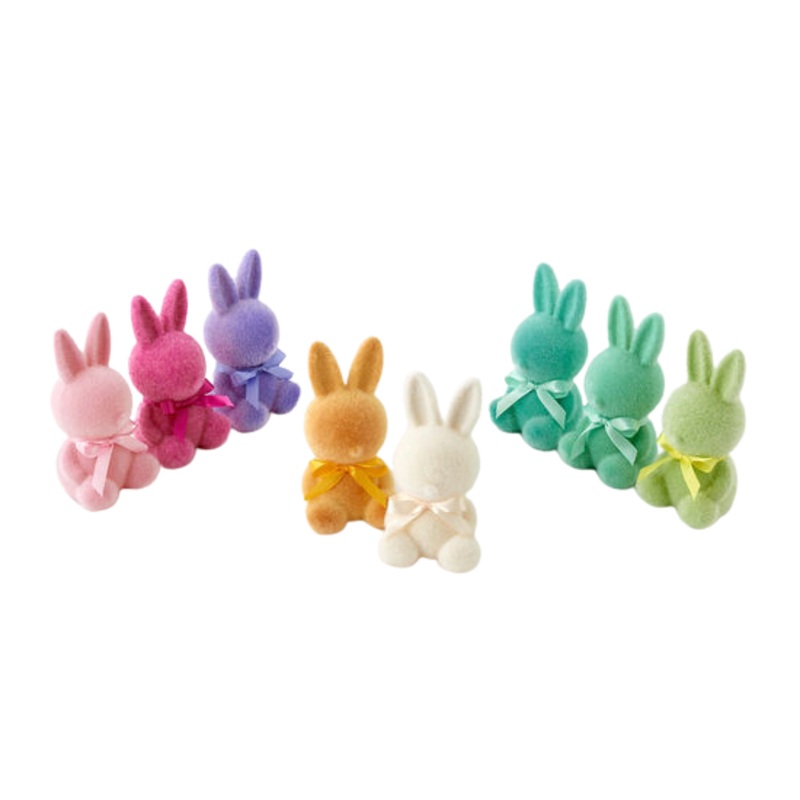 SMALL FLOCKED SITTING BUNNY DECORATION