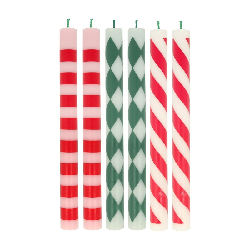 FESTIVE STRIPE TABLE CANDLES