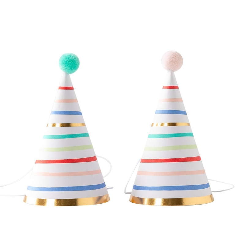 RAINBOW STRIPE BIRTHDAY PARTY HATS