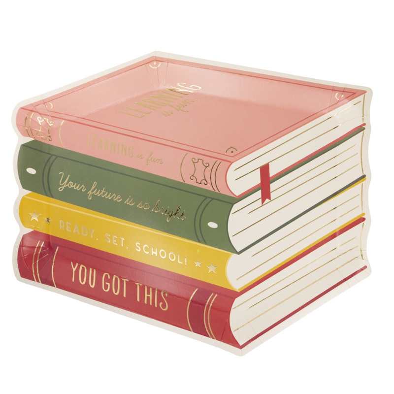 STACK OF BOOKS PAPER PLATES