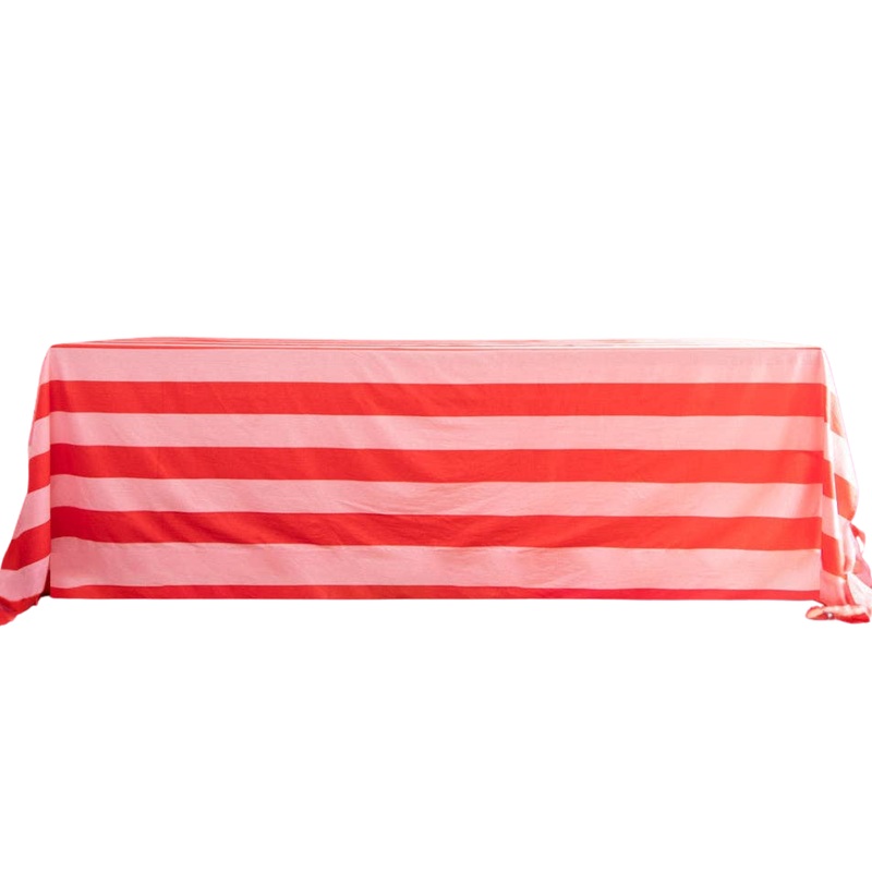 RED & PINK STRIPED COTTON TABLECLOTH