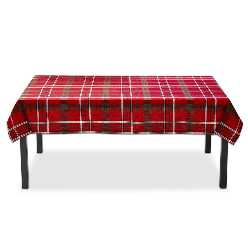 RED HOLIDAY PLAID COTTON TABLECLOTH