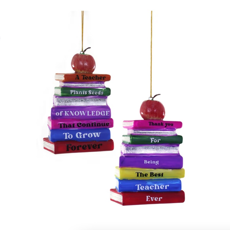 STACK OF BOOKS GLASS ORNAMENT BY CODY FOSTER