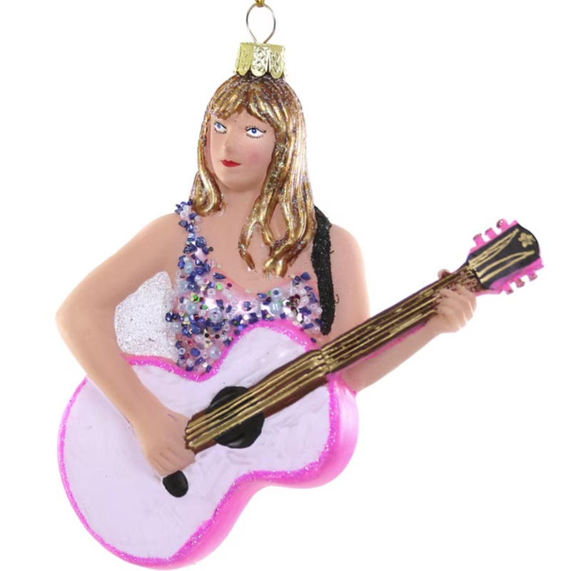 TAYLOR SWIFT WITH GUITAR GLASS ORNAMENT BY CODY FOSTER