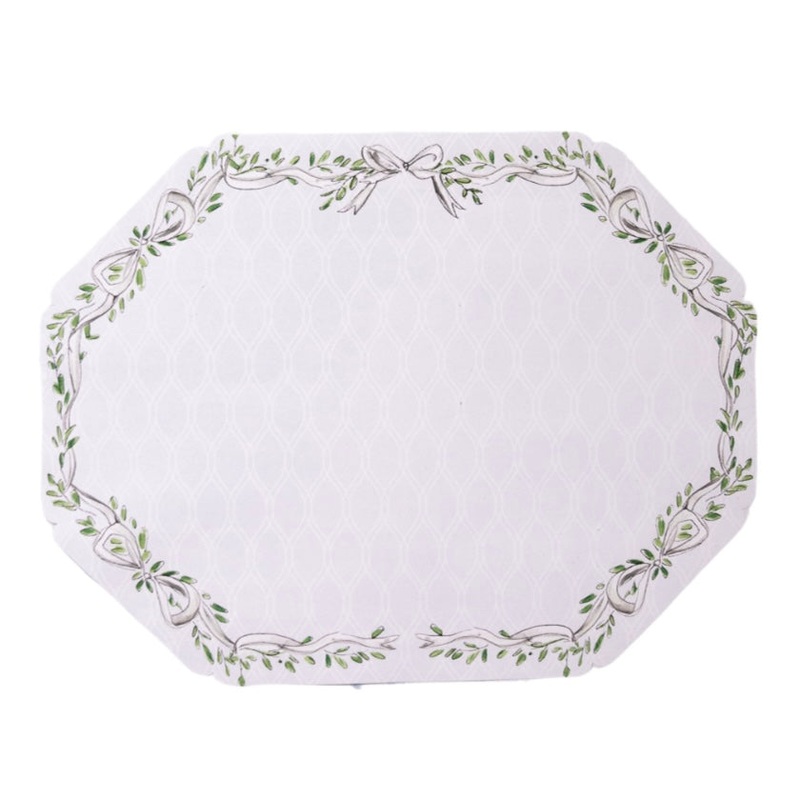 BAMBOO TRELLIS WITH HANDPAINTED GREY RIBBON AND BOWS BORDER POSH DIE-CUT PLACEMAT