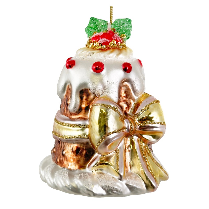 CAKE WITH BOW GLASS ORNAMENT