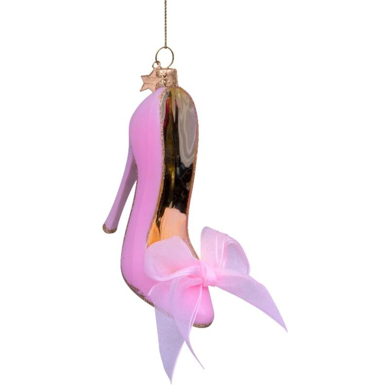 PINK HIGH HEEL GLASS ORNAMENT