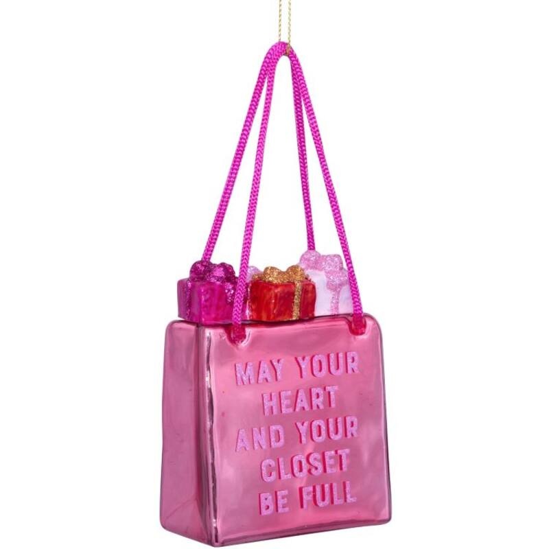 PINK SHOPPING BAG GLASS ORNAMENT