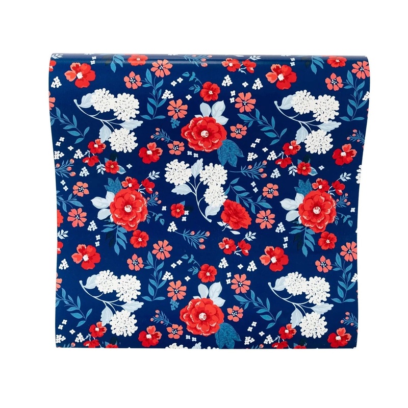 RED, WHITE & BLUE FLORAL TABLE RUNNER
