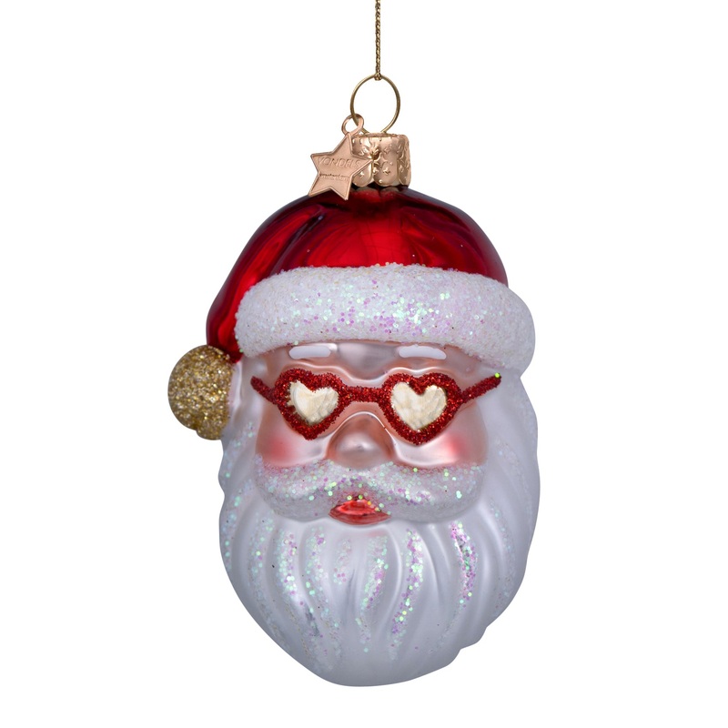 SANTA WITH HEART GLASSES GLASS ORNAMENT