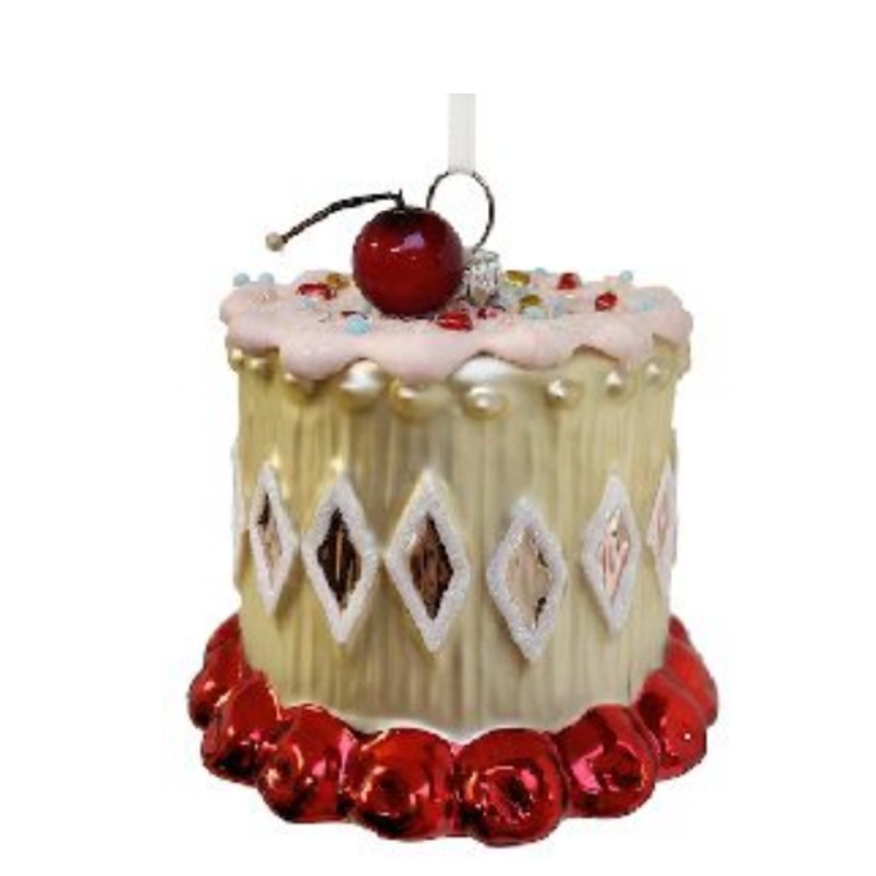 CAKE WITH CHERRY ON TOP GLASS ORNAMENT