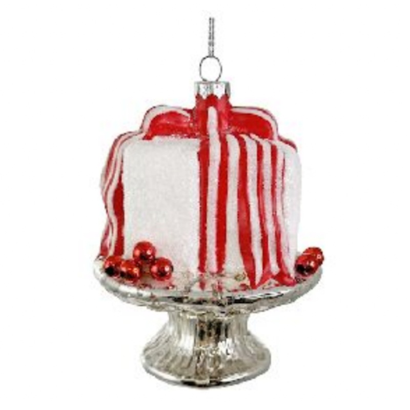 RED AND WHITE CAKE GLASS ORNAMENT