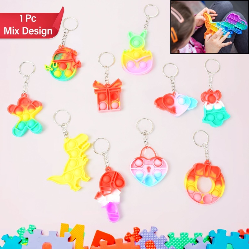 Compact Silicone Pop it Keychain Toy – Birthday Return Gift of Kids – Portable Bubble Popping Fun Stress Relief Fidget Toy (mix design | 1 Pc)