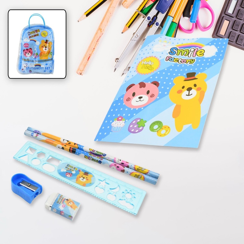 Stationery Kit for Kids – Stationery Set, Includes Wooden Pencil, Sharpener, Pencil and Eraser Set, Birthday Return Gift for Kids, Boys, Girls, 2 Pencil, 1 Scale, 1 Notebook,1 Sharpener, 1 Eraser & With Zip Bag (6 Pcs Set)