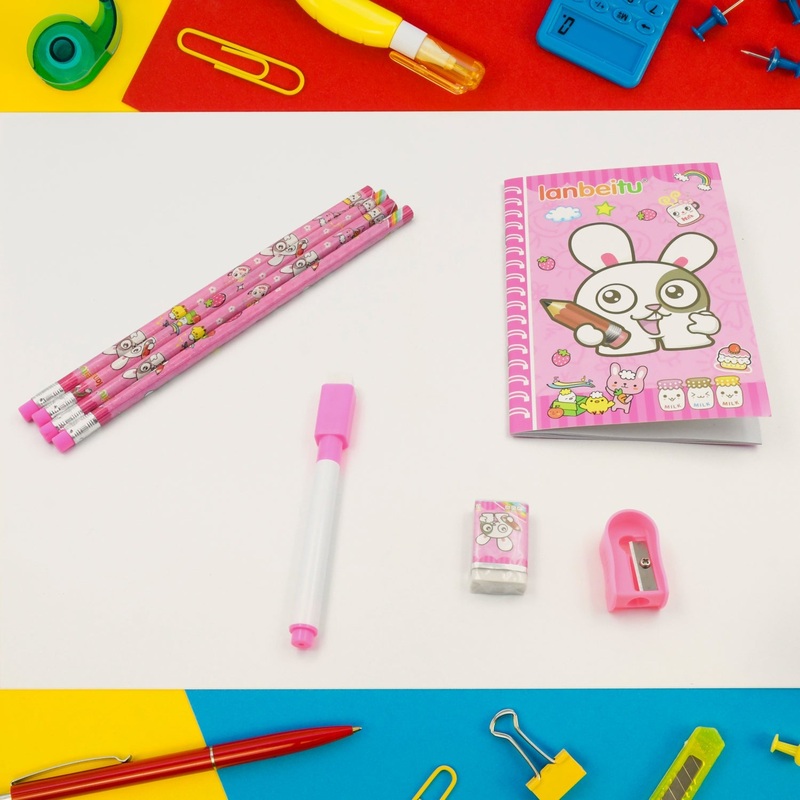 Kids’ Stationery Kit: Wooden Pencils, Sharpener, Eraser, Diary (8 Pc Set)
