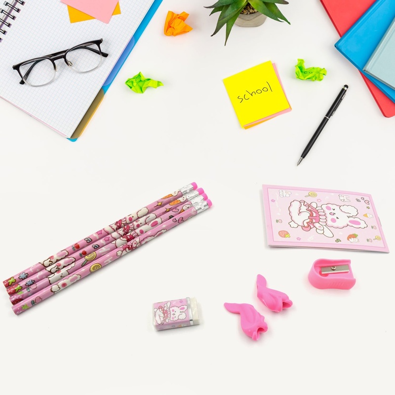 Kids’ Stationery Kit: Wooden Pencils, Sharpener, Eraser, Diary (9 Pc Set)