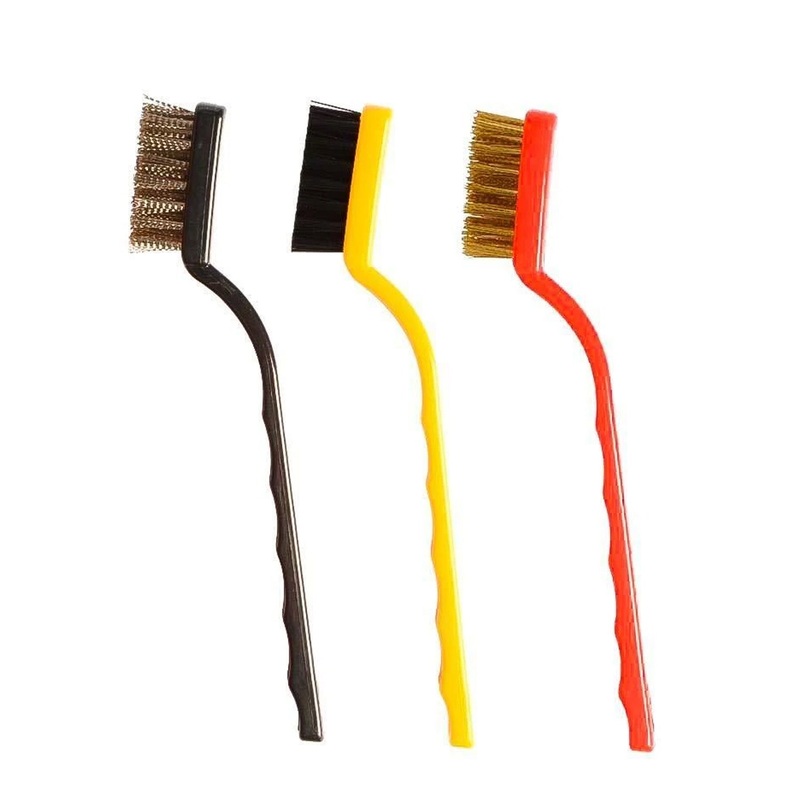 ‘-3 Pc Mini Wire Brush Set (Brass, Nylon, Stainless Steel Bristles)