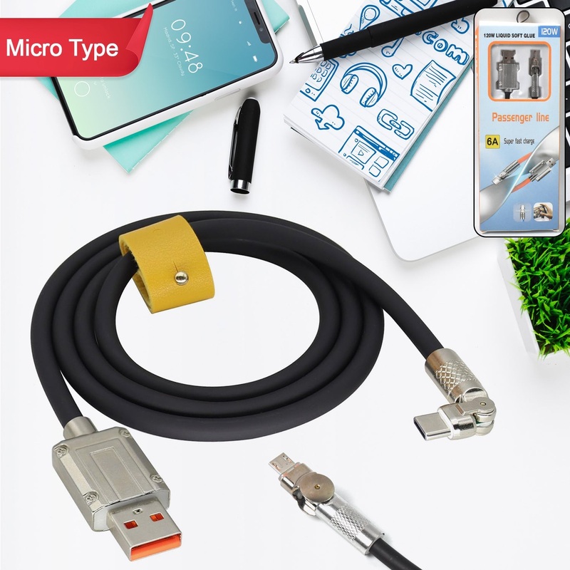 Type Micro Fast Charging Silicone Cable 180Rotating (120 W / 1 Pc)