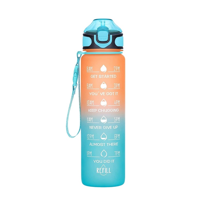 Motivational Water Bottle with Straw & Time Marker – Leakproof Tritan Portable Gym Bottle for Sports, Hiking & Camping