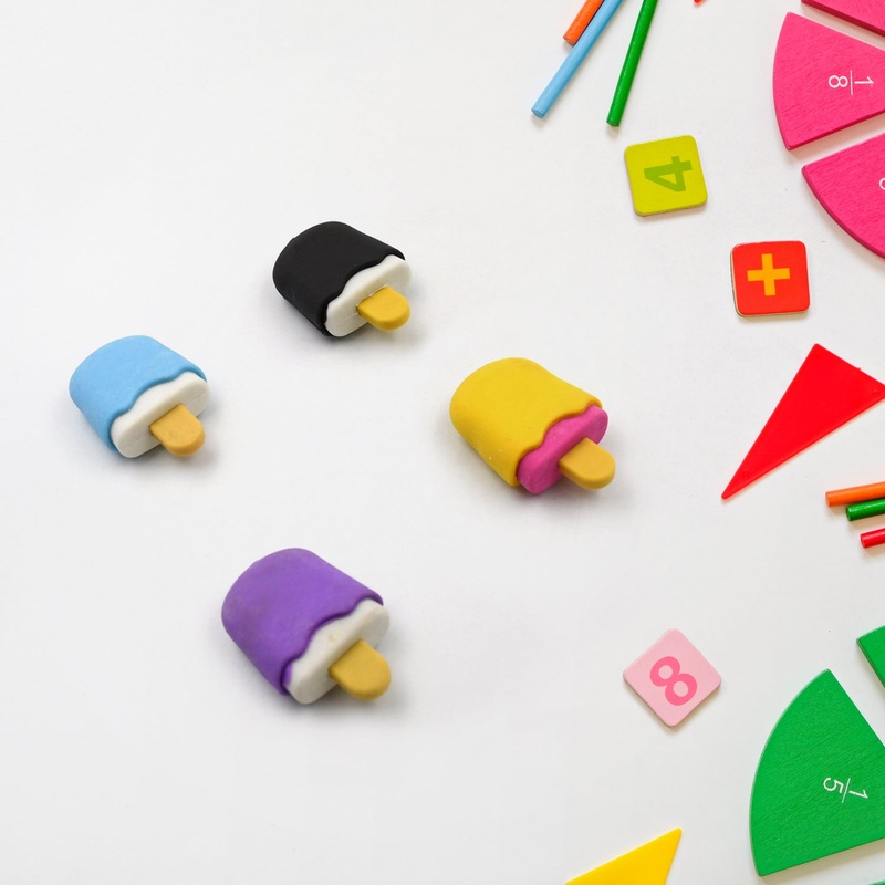 Cone / Donut / Lolipop / Ice cream / Eraser for Girls & Boys / Eraser for School B’Day Return Gift Party Doughnut Lollipop Ice Cream Theme Shape Erasers Set for Kids Educational Stationary kit, School Supplies (1 Set 4 Pc)