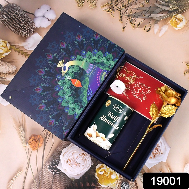 Valentines Day Love Set – Heart Light, Chocolates & Golden Flower Gift Box