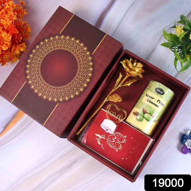 Valentines Day Special Gift Box – Heart-Shaped Light, Chocolate Box & Golden Flower