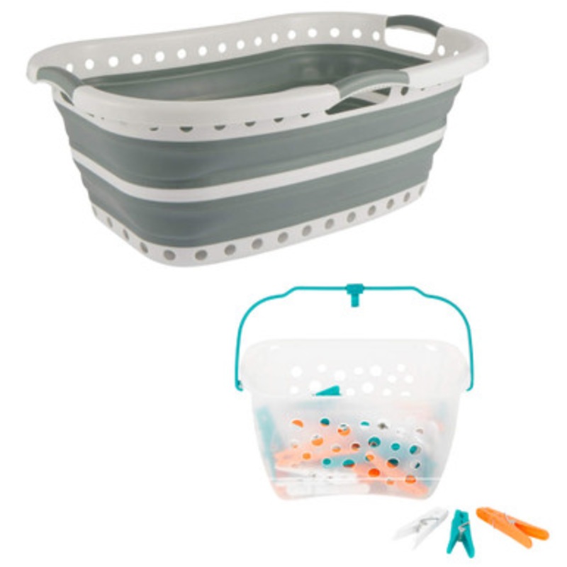 Laundry Basket & Clothes Pegs Set