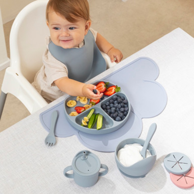 Nino Blueberry Blue Silicone Dinner Set [KIDLNSDSAW23A]