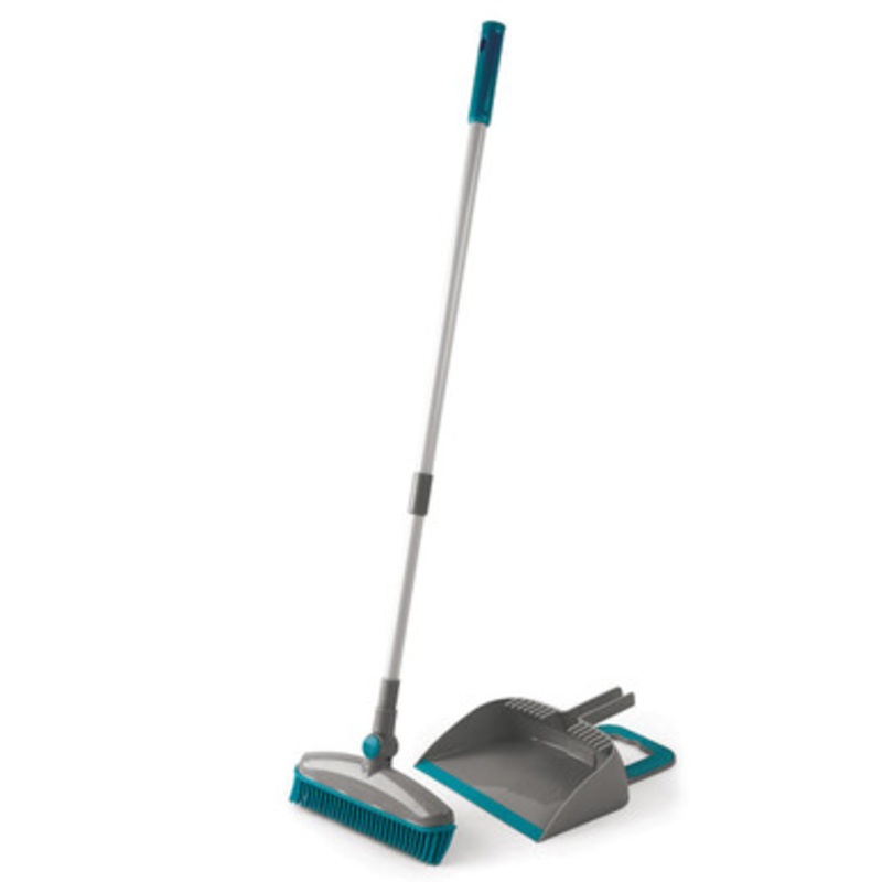 Pet Plus+ Rubber Dustpan with Broom Set, Grey/Turquoise