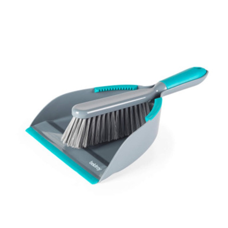 Antibac Dustpan & Brush Set  Grey/Turquoise