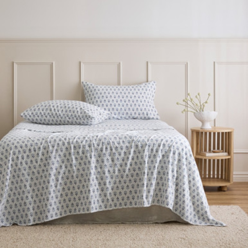 Blue Radha Cotton Flannelette Sheet Set [HABBPRINFL25F]