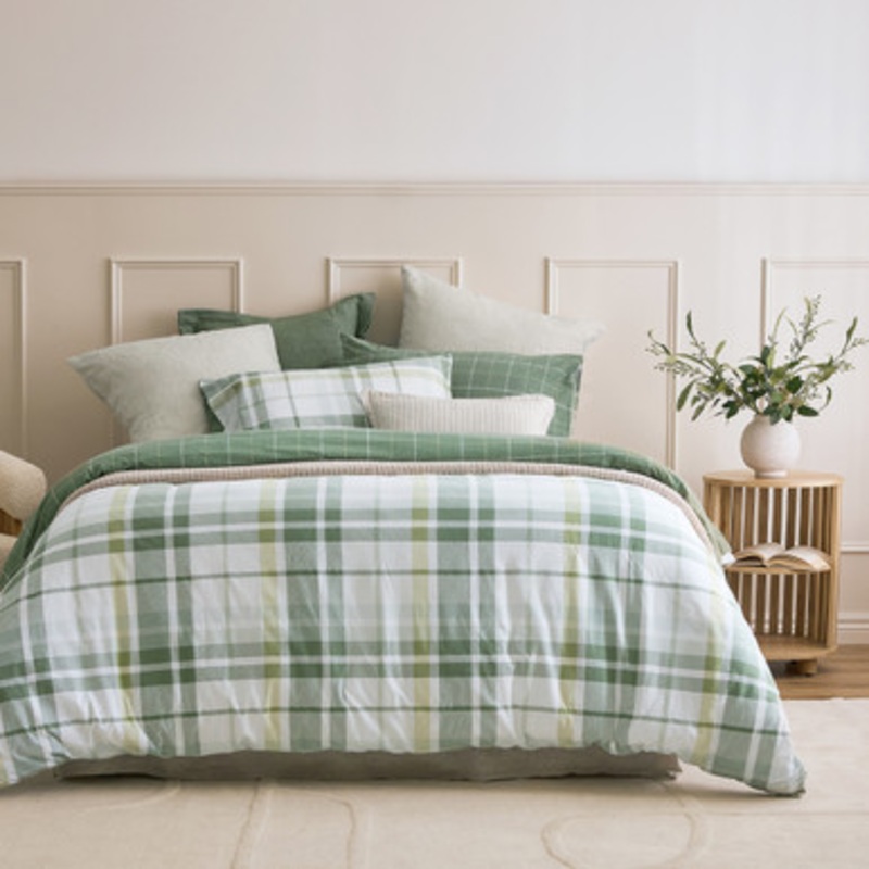 Finlay Green Check Flannelette Quilt Cover Set [HABBFINLAY25B]