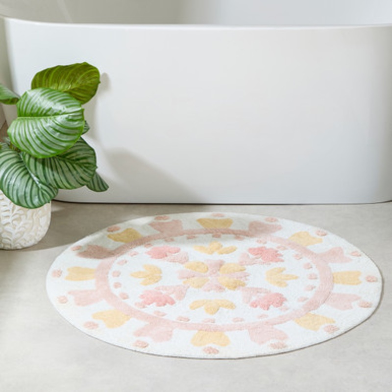 Floral Bloom Blush Pink Round Bath Mat [HABBFLORA24B]