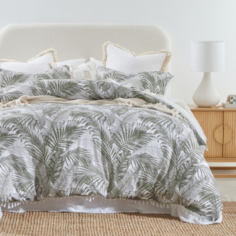 Serene Olive Green Palm Quilt Cover Set [ESSBSERQC22B]