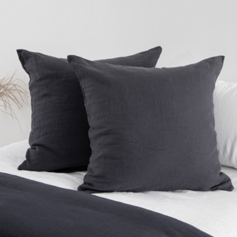 Washed Linen Charcoal European Pillowcase Pair [MUSBLINEN20_EURF]