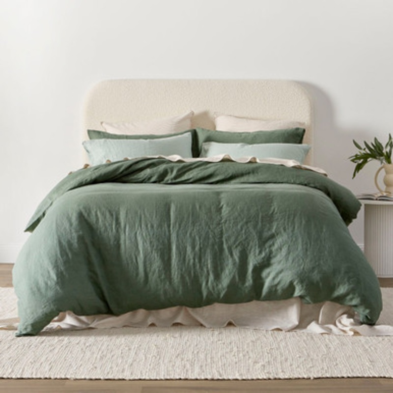 Washed Linen Dark Green Quilt Cover Set [MUSBLINEN20_DGQCS]