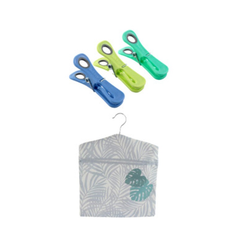 Palm Leaf Print Peg Bag & 24 Dual-Grip Pegs