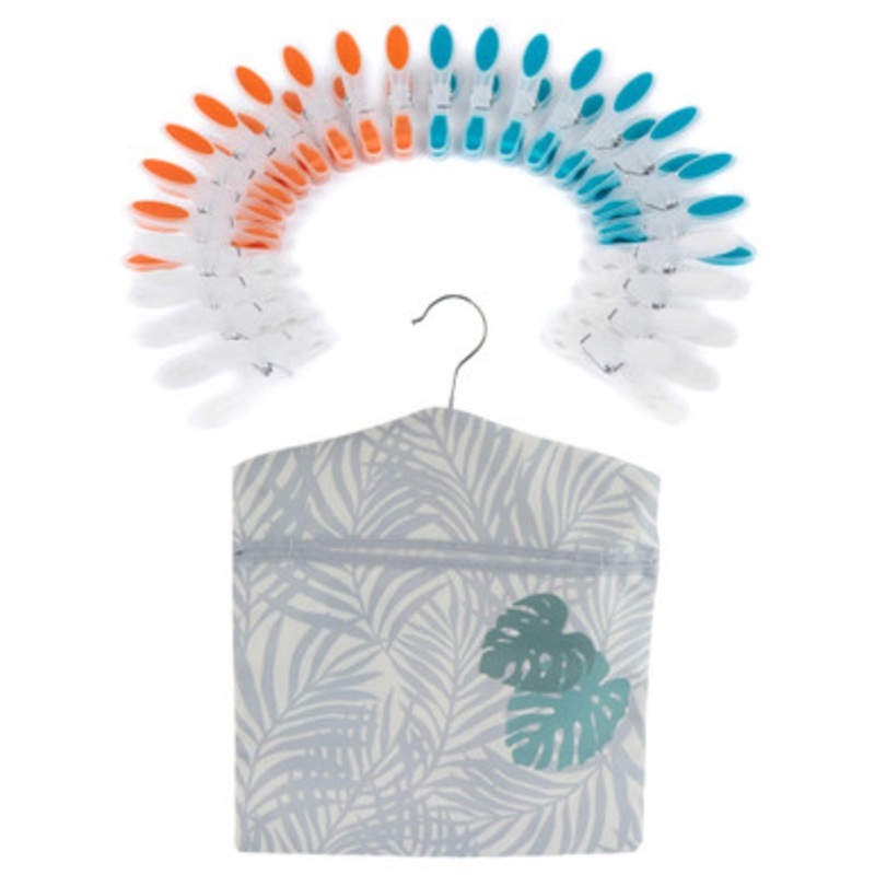 Palm Leaf Print Peg Bag & 24 Soft-Grip Pegs