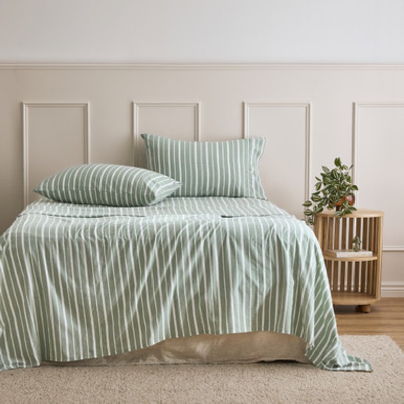 Sage Stripe Cotton Flannelette Sheet Set [HABBPRINFL25D]