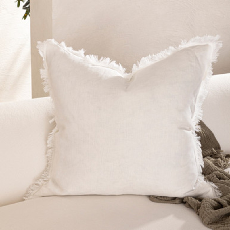 Sahara Linen White Fringed Large Feather Cushion [MUSLSAHAF20_SQ60]