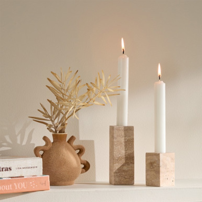Tarra Travertine Candle Holder [MUSHTARCHS24]