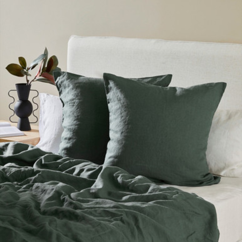 Washed Linen Dark Green European Pillowcase Pair [MUSBLINEN20_DGEURO]